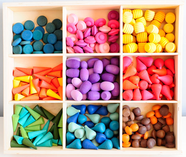 Lil'Playground Colourful Wooden Loose Parts with 10 Recipe Activity Cards