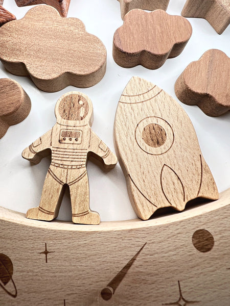 Wooden Astronaut Rocket Balance Toy Game  | Creative | Discovery | Imaginary | Montessori | Stacking Toy